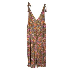 Rusttydustty Floral Wide Leg Sleeveless Jumpsuit Sz 3X Multicolor Tie Straps NWT